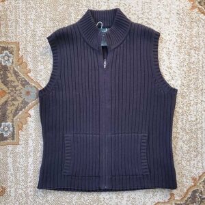 Lauren by Ralph Lauren Ribbed Knit Zipper Vest L